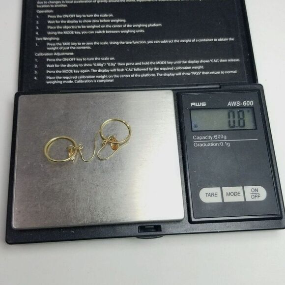 10k Yellow Gold Earrings, Dangle Hoops with Faced Beads, 0.8 Grams AS IS - Picture 4 of 8